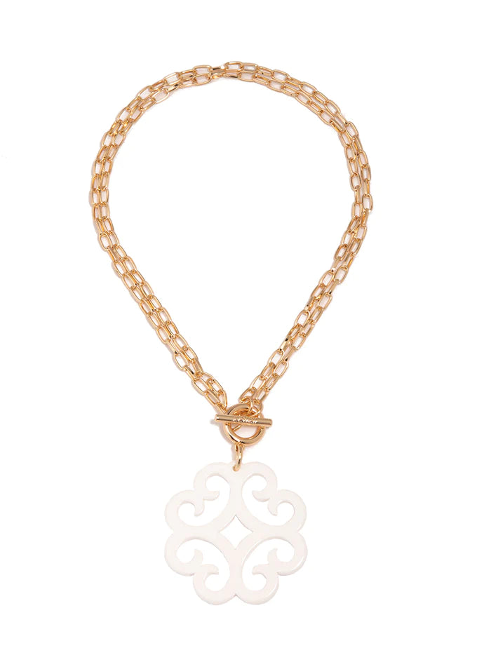 Resin- Geometric Clover Pendant Necklace-WHITE