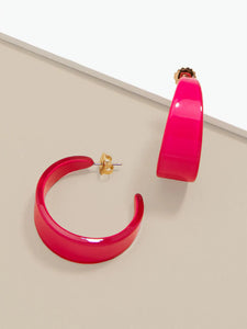 Large Chunky Resin Hoop Earrings-Hot Pink