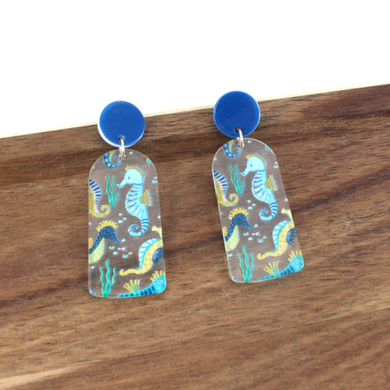 Blue Seahorse Dangle Earrings