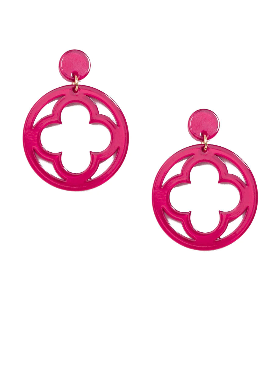 Resin Open Clover Drop Earrings-Hot Pink