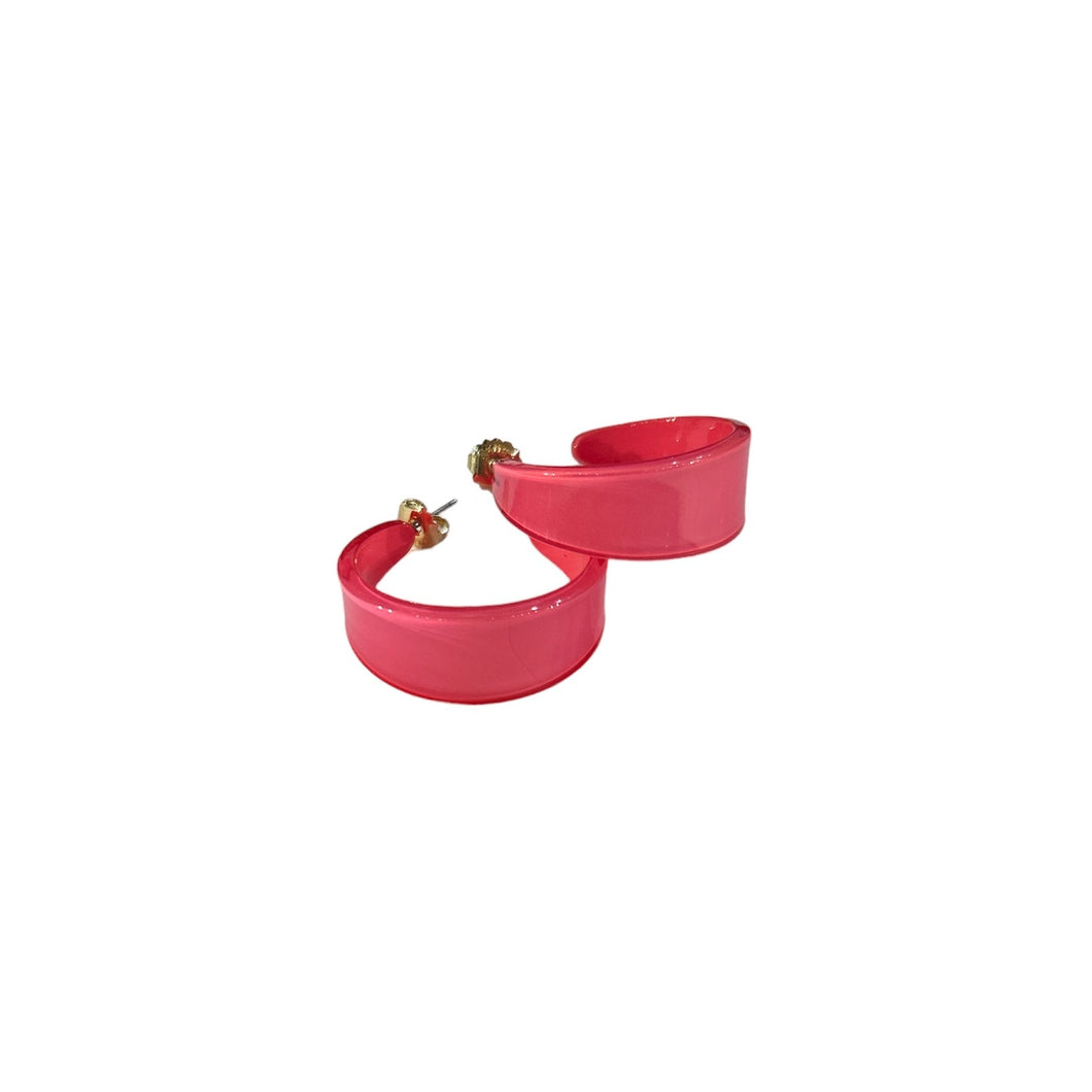 Large Chunky Resin Hoop Earrings-Neon Pink