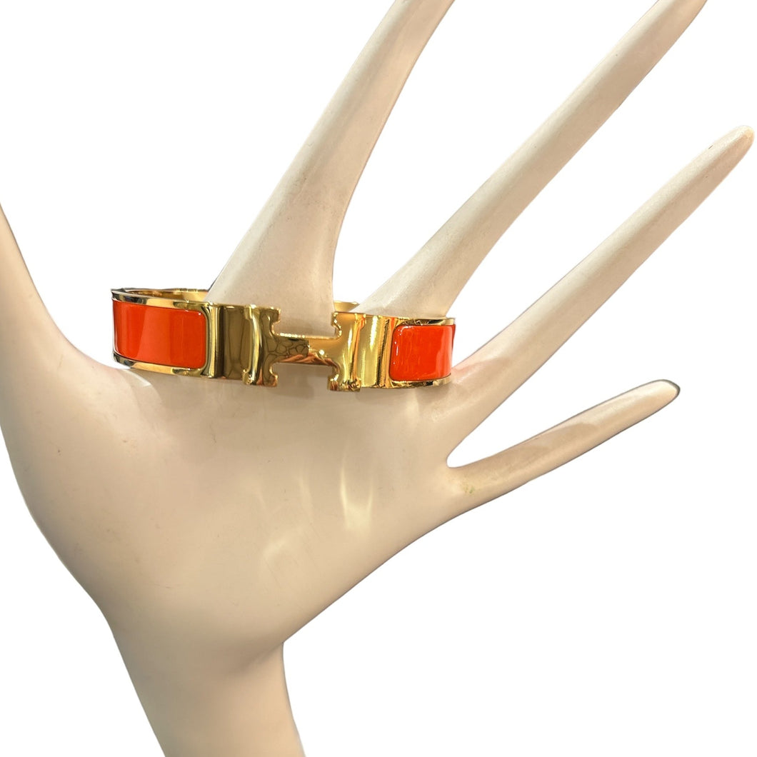 Gold and Orange Clic H Bracelet-Wide