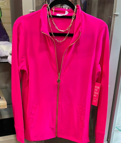 High Neck Full-Zip Jacket- HOT PINK