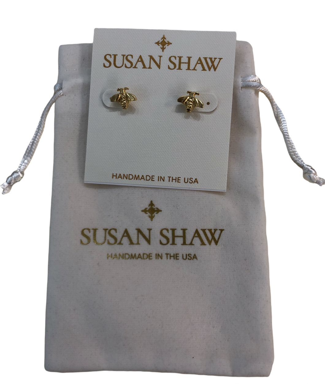 Susan Shaw Handcast Mini Gold Bee Stud Earrings