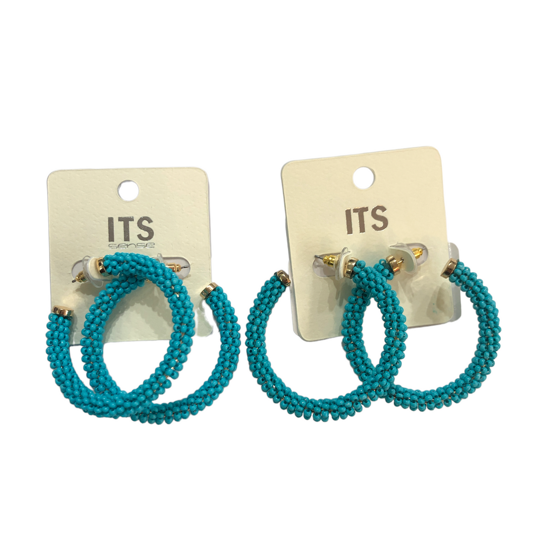 Turquoise Beaded Large Hoops