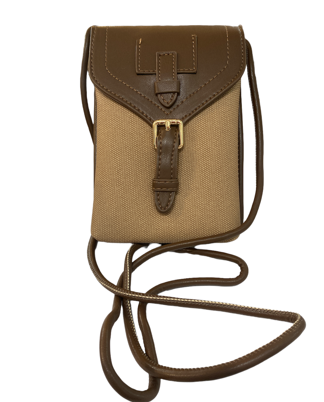 Canvas Crossbody Vegan Leather Trim-Chocolate & Brown Bag