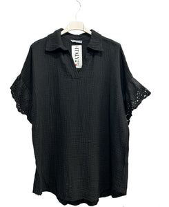 Linen/Cotton Tunic- Black, One Size