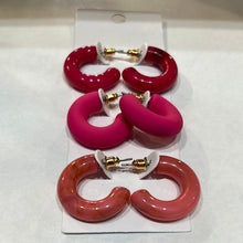 Load image into Gallery viewer, Set of 3 Chunky Drop Hoop Earrings, Pink
