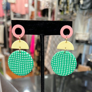 Green, Yellow & Pink Abstract Drop Earrings