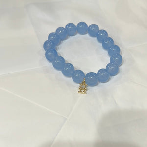 Glossy, glass bead stretch bracelet-light blue