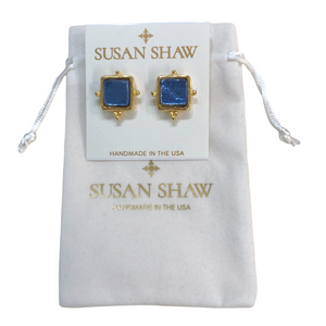 Susan Shaw Handcast Gold and French Glass Madeline Stud Earrings-Blue