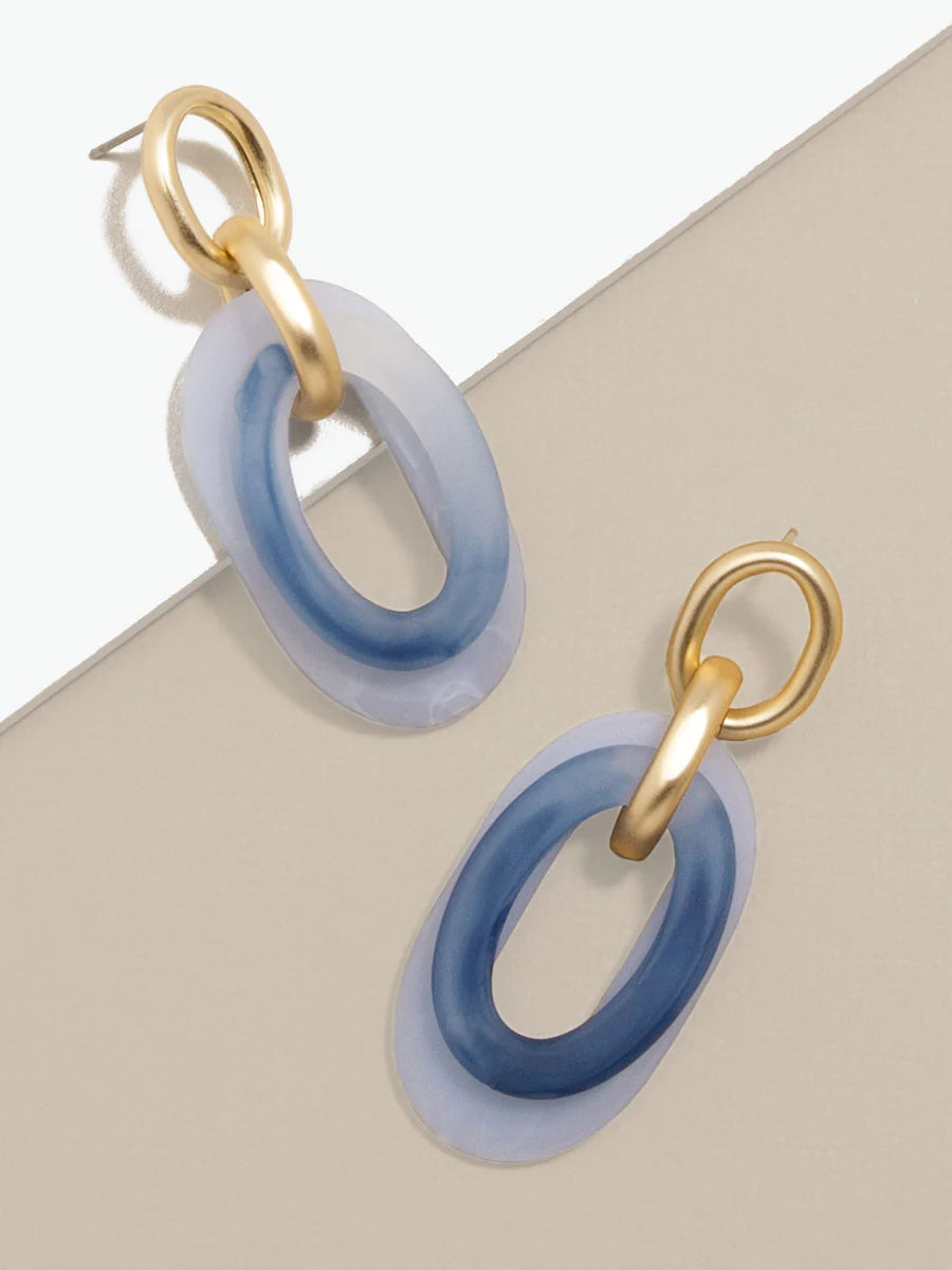 Two Tone Resin Link Earrings-Blue